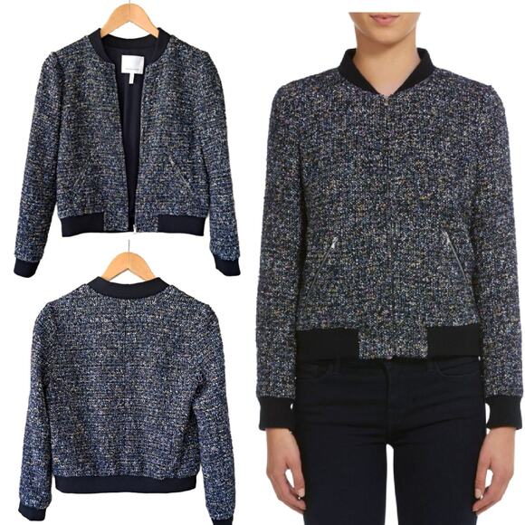 Rebecca Taylor Navy Multi Tweed Bomber Jacket Size 4 MSRP $630 - Picture 1 of 13